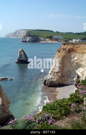 Falaises de craie à Freshwater Bay situé sur le sud de l'île Ile de Wight Angleterre Royaume-uni marée basse Banque D'Images