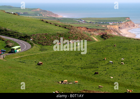 Sentier du littoral et des terres agricoles à Compton Bay en direction de Hanovre Point sur l'île de Wight Angleterre UK Banque D'Images