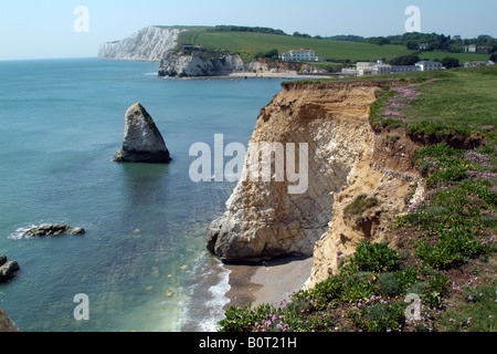 Falaises de craie à Freshwater Bay situé sur le sud de l'île Ile de Wight Angleterre Royaume-uni marée basse Banque D'Images