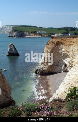 Falaises de craie à Freshwater Bay situé sur le sud de l'île Ile de Wight Angleterre Royaume-uni marée basse Banque D'Images