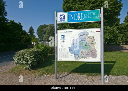 Affichage de la carte régionale, Indre, France. Banque D'Images