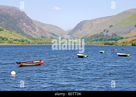 Bateaux de pêche sur TAL Y LLYN LAC AU PIED DU CADAIR IDRIS DANS LA CHAÎNE DE MONTAGNES DE SNOWDONIA GWYNEDD AU PAYS DE GALLES Banque D'Images