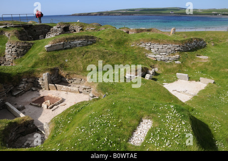 Skara Brae sur mainland Orkney est un 5 000 ans suivant l'établissement de la baie de Skaill. Banque D'Images