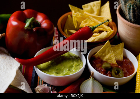 Close Up of Mexican Food stéréotypées et ingrédients Banque D'Images