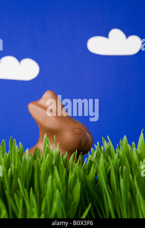 Un lapin de Pâques en chocolat dans l'herbe Banque D'Images