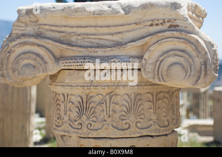 Gros plan du haut d'une colonne. Le Parthénon, Athènes, Grèce Banque D'Images