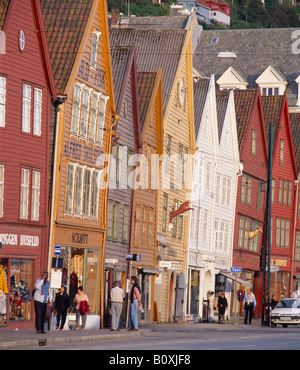 Le Bryggen, le vieux quai de Bergen, Hordaland, Norvège. Banque D'Images