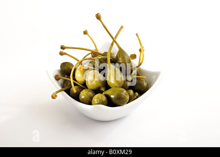 Caper fruits (Capparis spinosa) dans un bol Banque D'Images