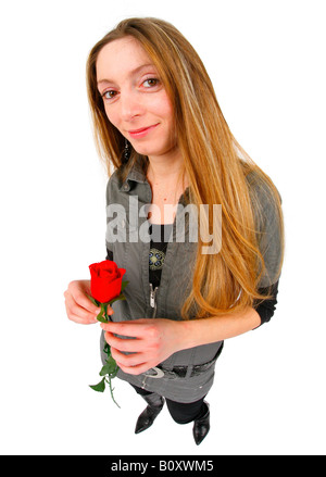 Les jeunes femmes avec une rose rouge Banque D'Images