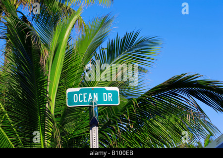 Plaque de rue pour Ocean Drive à South Beach, Miami Beach, Floride Banque D'Images