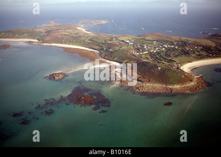 Vue aérienne de St Martins Island, Îles Scilly, UK Banque D'Images