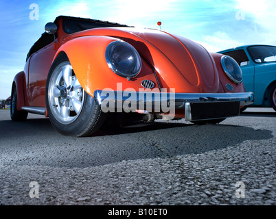 Vw Volkswagen Beetle Bug orange réduit moteur modification pimped hippy hippie lime 1960 Années 50 aircooled v-dub Banque D'Images