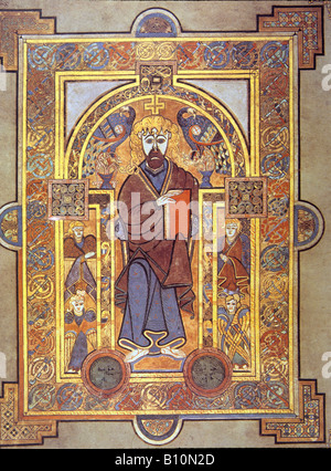 Livre de Kells 8e c Le Christ de l'évangile de St Matthieu l'Irlande Banque D'Images