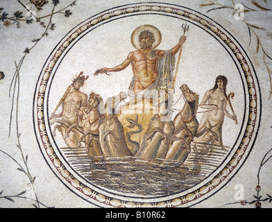 Mosaïque romaine. Le triomphe de Neptune. La Chebba, la Tunisie, 2e siècle AD. Banque D'Images