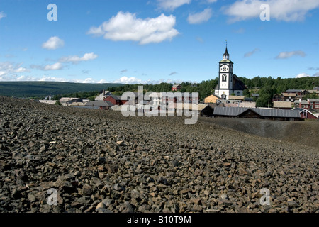 Clocher de l'église dans la ville de Røros, une ancienne ville minière (cuivre), classé Patrimoine Mondial par l'UNESCO Banque D'Images