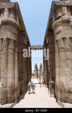 Piliers dans la salle hypostyle à l'intermédiaire à la Cour d'Aménophis III, le temple de Louxor, Louxor, vallée du Nil, l'Egypte Banque D'Images