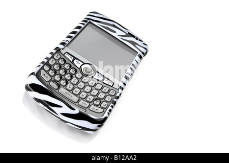 Smartphone BlackBerry fantaisie en couverture zebra Banque D'Images