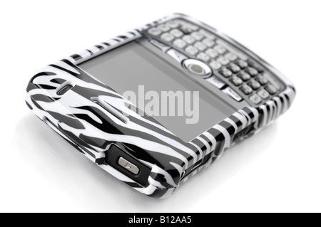 Smartphone BlackBerry fantaisie en couverture zebra Banque D'Images