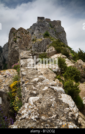 Château français, le château de Peyrepertuse en Languedoc Roussillon Sud de France Banque D'Images