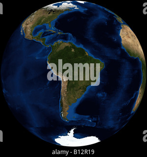 Vraie couleur terra MODIS/image satellite de la terre rendue en projection orthographique, centrée sur l'Amérique du Sud. Banque D'Images
