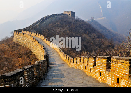 Grande Muraille de Chine avec plusieurs tours de guet visible en fin d'après-midi d'or light à Mutianyu autour de 85kms de Beijing Chine Banque D'Images