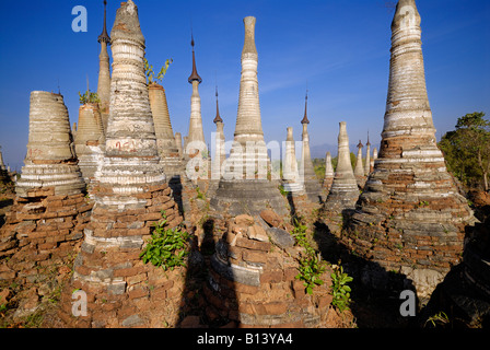 Indein ruines de Shwe Inn Thein stupas, lac Inle, MYANMAR BIRMANIE BIRMANIE, ASIE Banque D'Images