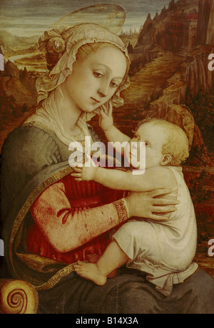 Beaux-arts, Lippi, Fra Filippo, 1406 - 9.10.1469, peinture, 'Saint Marie avec l'enfant', vers 1465, bois de châtaignier, 76,3 cm x 54,2 cm, Ancienne Pinacothèque, Munich, Allemagne, l'artiste n'a pas d'auteur pour être effacé Banque D'Images