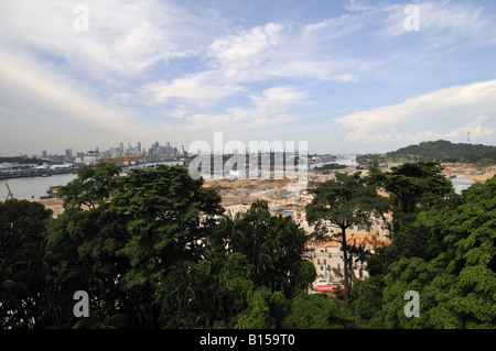 Vue aérienne du lointain chantier de Resorts World à Sentosa Singapore Banque D'Images