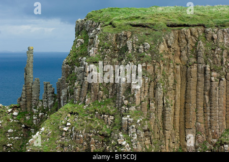 On Rock Formations dans les falaises surplombant la Chaussée des Géants, le comté d'Antrim, en Irlande du Nord Banque D'Images