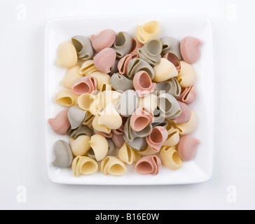 Plat de coquilles de pâtes non cuites Banque D'Images
