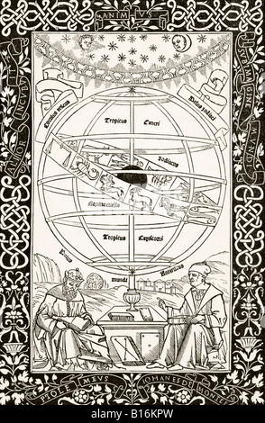 Le système de Ptolémée expliqué par Johannes Müller von Königsberg, à droite, 1436 -1476. Astronome, astrologue et mathématicien allemand. Banque D'Images