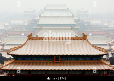 La neige a couvert Forbidden City Palace Museum Site du patrimoine mondial de l'Beijing Chine Banque D'Images