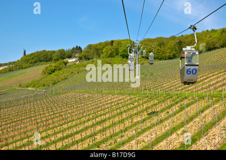 Le Seilbahn {} téléphérique de Rüdesheim à Niederwald monument, de l'Allemagne. Banque D'Images