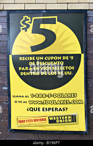 Chicago Illinois publicité Western Union en espagnol Bucktown quartier sur près de côté ouest de ville Wicker Park Banque D'Images