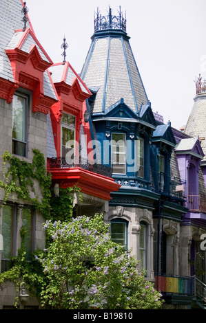 Détails de l'époque victorienne colorée autour de parc Saint-Louis, Montréal, Québec, Canada Banque D'Images