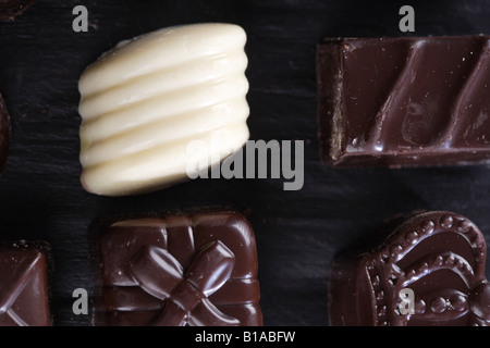 Assorment de fins chocolats belges Banque D'Images