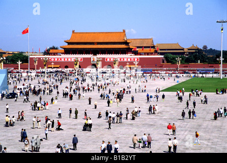 Foule à la place Tiananmen, Beijing, Chine Banque D'Images