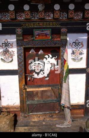 La vallée de Bumthang Bhoutan bazar Jakar snow leopard avant boutique décoration design Banque D'Images