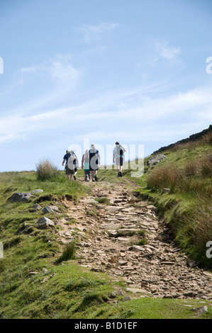 Les marcheurs ci-dessous neuf normes Rigg, entre Keld et Kirkby Stephen, dans le Nord de l'Angleterre, Yorkshire Dales Banque D'Images