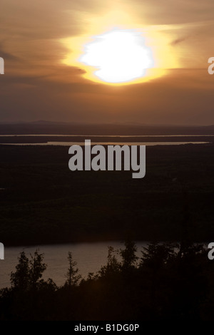 Coucher du soleil sur le lac Eagle du haut de Cadillac Mountain, Maine, USA Banque D'Images