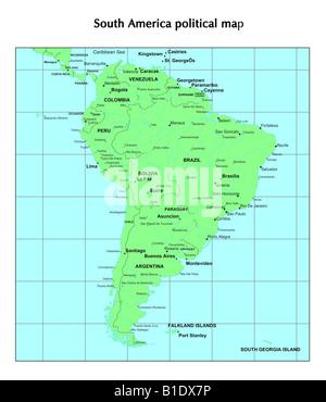 Carte politique de l'Amérique du Sud Banque D'Images