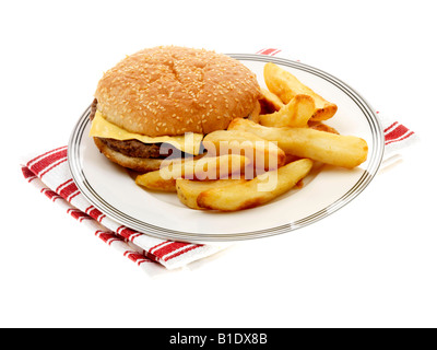 Cheeseburger et frites Banque D'Images