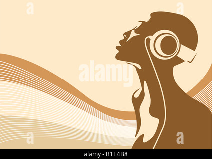 Abstract illustration d'une femme africaine à écouter de la musique Banque D'Images