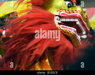 Chine Pékin Changdain foire de rue Nouvel An Chinois Festival de Printemps des artistes de danse du lion Banque D'Images