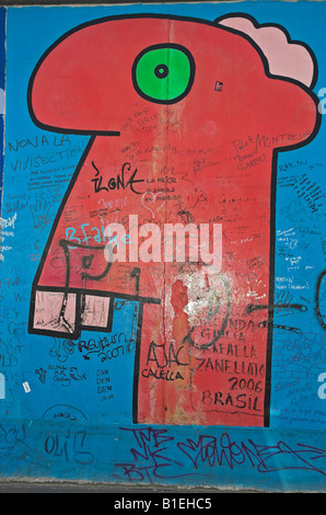Graffiti sur les vestiges du Mur de Berlin à l'East Side Gallery Berlin Allemagne Avril 2008 Banque D'Images