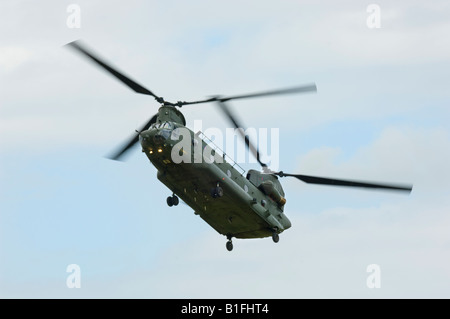 Un twin rotored RAF en vol d'hélicoptères de transport Chinook Banque D'Images