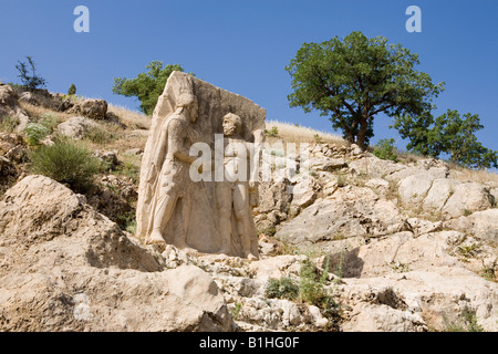 Relief d'Héraclès et le roi Antiochus I à la ville d'Arsameia dans Nemrut Parc National, l'Est de l'Anatolie Turquie Banque D'Images