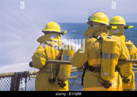 De l'océan Pacifique. Exercice d'incendie à bord des navires porte-conteneurs, Horizon d'Anchorage. Banque D'Images