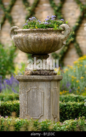 Une urne en pierre antique dans un jardin clos avec IVY FORMÉS DANS UN TREILLIS DESIGN UK Banque D'Images