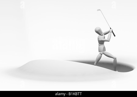 3D render of a golfer frapper sa balle du bunker Banque D'Images